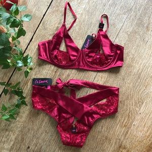 NWOT red satin lingerie set
